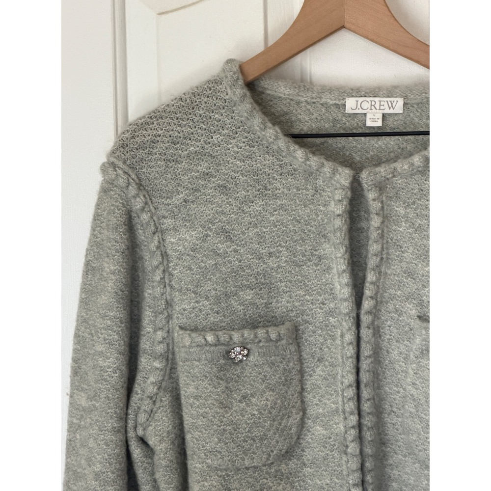 J.Crew | 2023 Odette Sweater Lady Jacket L Gray Jewel Button Merino Alpaca BV762 - Picture 5 of 11